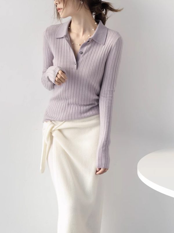 Knits | Womens Polo Long-Sleeved Shirt Clothing Knits