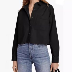 Shirts & Tops | Womens Cropped Poplin Blouse Clothing Shirts & Tops