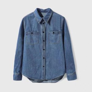 Shirts & Tops | Womens Denim Shirt With Pockets Clothing Shirts & Tops