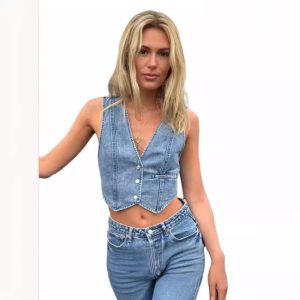 Shirts & Tops | Womens Denim Vest Clothing Shirts & Tops