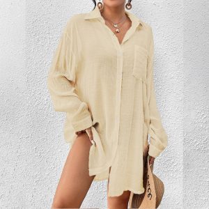 Shirts & Tops | Womens Premium Linen Long Sleeve Button Through Shirt Clothing Shirts & Tops