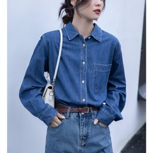 Shirts & Tops | Womens Short Denim Shirt Clothing Shirts & Tops